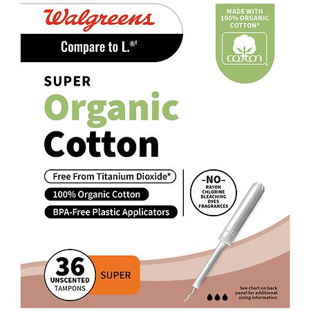 Walgreens Organic Cotton BPA Free Plastic Applicator Tampon Unscented