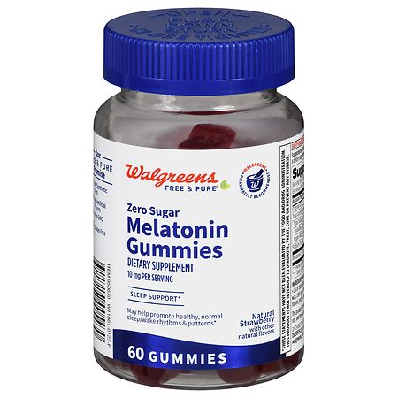 Walgreens Free & Pure Zero Sugar Melatonin 10 mg Gummies Natural Strawberry