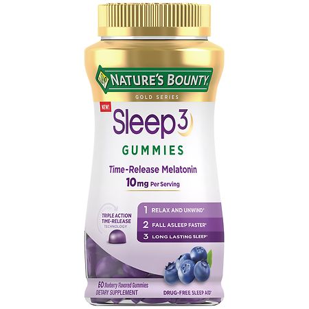Nature's Bounty Sleep3 10 mg Melatonin Gummies, Drug-Free Blueberry