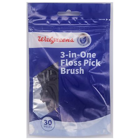 Walgreens 3-in-One Floss Pick Brush Clear