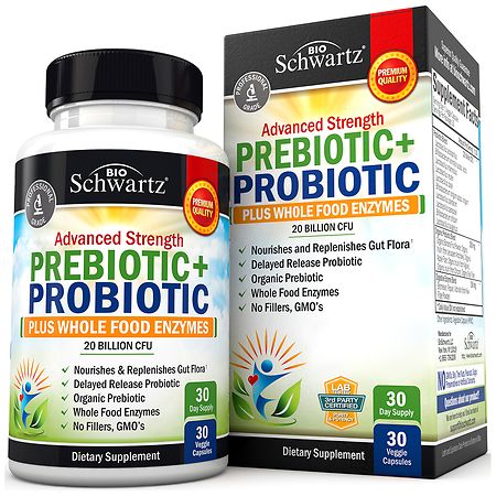 BioSchwartz Advanced Strength Prebiotic + Probiotic Veggie Capsules Plus Whole Food Enzymes