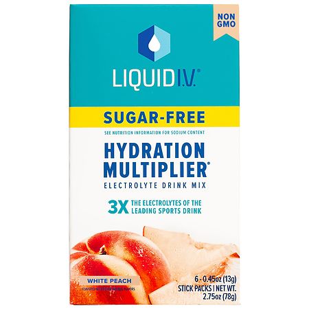 Liquid I.V. Hydration Multiplier - Sugar Free Electrolyte Drink Mix White Peach, 6ct