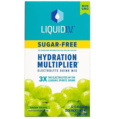Liquid I.V. Hydration Multiplier - Sugar Free Electrolyte Drink Mix Green Grape, 6ct