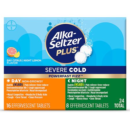 Alka-Seltzer Plus Severe Cold Day + Night Effervescent Tablets Day Citrus, Night Lemon