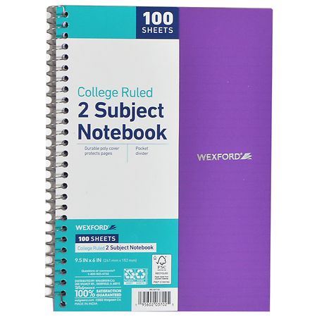 Wexford College Ruled 2 Subject Notebook Assorted