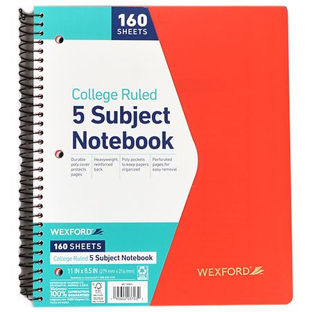 Wexford College Ruled 5 Subject Notebook Assorted
