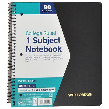 Wexford College Ruled 1 Subject Notebook Assorted