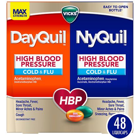 Vicks Dayquil Nyquil Combo High Blood Pressure Cold and Flu Medicine LiquiCaps
