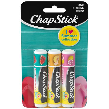 ChapStick Lip Balm I Love Summer Variety Pack Sweet Watermelon, Peaches & Cream, Pink Lemonade
