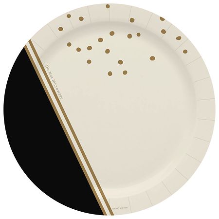 Hallmark Paper Dinner Plates (Geometric) White, Black and Gold