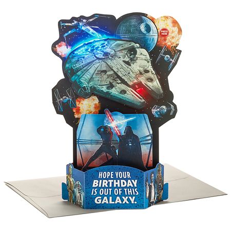 Hallmark Paper Wonder Star Wars Musical 3D Pop-Up Birthday Card With Light E3