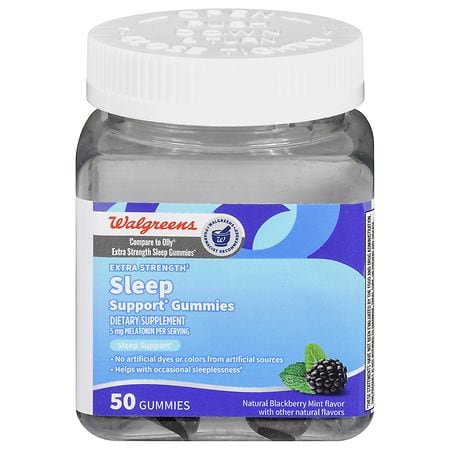 Walgreens Extra Strength Sleep Support Gummies, 5 mg Melatonin Natural Blackberry Mint