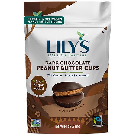 Lily's Dark Chocolate Style Peanut Butter No Sugar Added Cups, Gluten Free, Bag Dark Chocolate Style