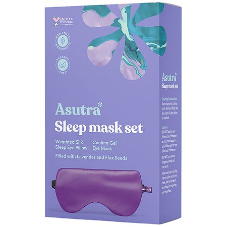 Asutra Sleep Mask Set with Weighted Silk Eye Pillow & Cooling Gel Mask Lavender Purple