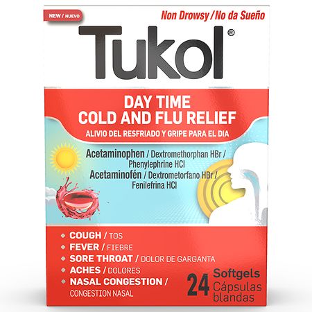 Tukol Day Time Soft Gels, Cold & Flu Multi-Symptom Relief, Non-Drowsy