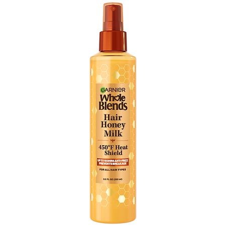 Garnier Whole Blends Hair Honey Milk 450F Heat Shield Spray, Up To 100Hrs Anti-Frizz