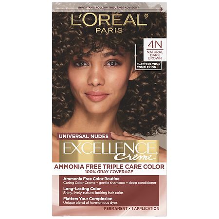 L'Oreal Paris Excellence Universal Nudes No Ammonia Permanent Hair Color, 100 Percent Gray Coverage Natural Dark Brown