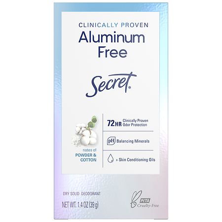 Secret Aluminum Free Deodorant Dry Solid Powder & Cotton
