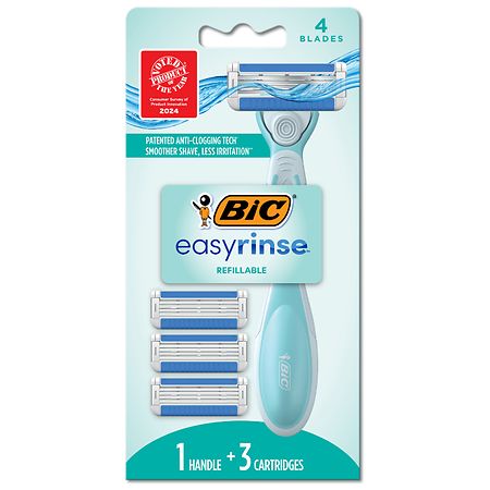 BIC Refillable Women's Razors With 4 Blades, 1 Handle & 3 Refill Cartridges Kit
