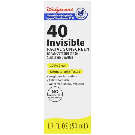 Walgreens 40 Invisible Facial Sunscreen