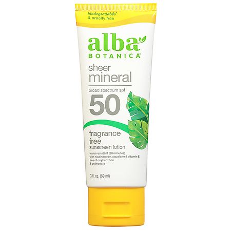 Alba Botanica Sheer Mineral SPF 50 Sunscreen Lotion Fragrance Free
