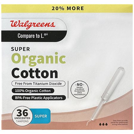 Walgreens Organic Cotton Tampons, Super