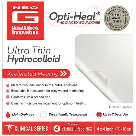 Neo G Opti-Heal Ultra Thin Absorbent Hydrocolloid Film 4" x 4"