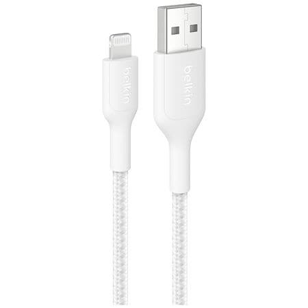 Belkin Braided USB-A to Lightning 6.6ft PCR Cable White