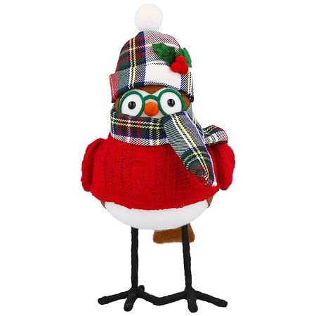 Festive Voice Fabric Bird, Plaid Hat