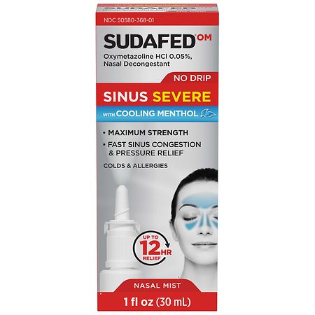 Sudafed Sinus Severe No Drip for Colds & Allergies with Cooling Menthol Nasal Mist