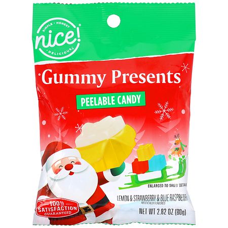 Nice! Gummy Presents Peelable Candy Lemon & Strawberry & Blue Raspberry