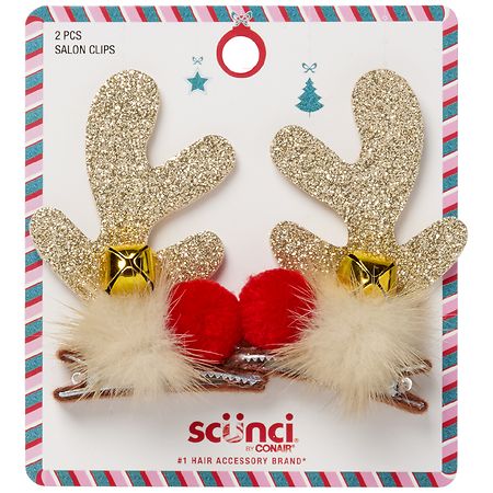 Scunci Reindeer Antler Hair Clips with Bells & Balls