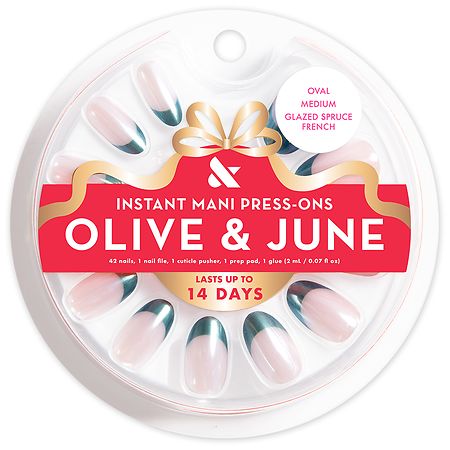 Olive & June Instant Mani Press-On Nails Medium Oval Glazed Spruce French