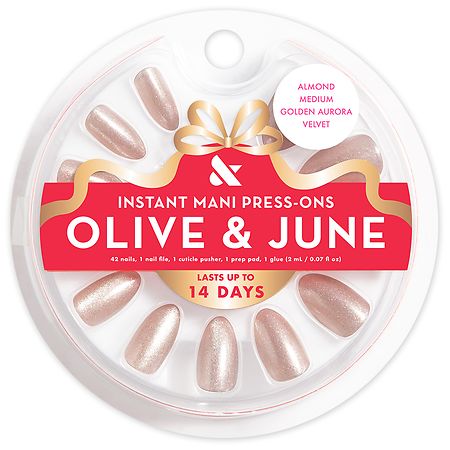 Olive & June Instant Mani Press-On Nails, Almond Medium Medium Almond Golden Aurora Velvet