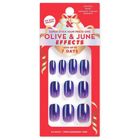 Olive & June Effects Super Stick Mani Press-On Nails, Squoval Short Midnight Chrome