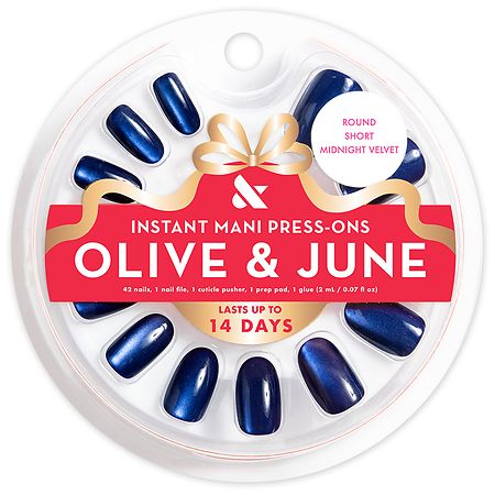 Olive & June Instant Mani Press-On Nails, Round Short Short Round Midnight Velvet