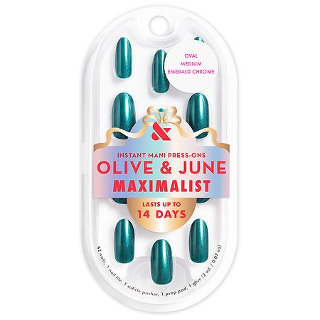 Olive & June Maximalist Instant Mani Press-On Nails Medium Oval Emerald Chrome