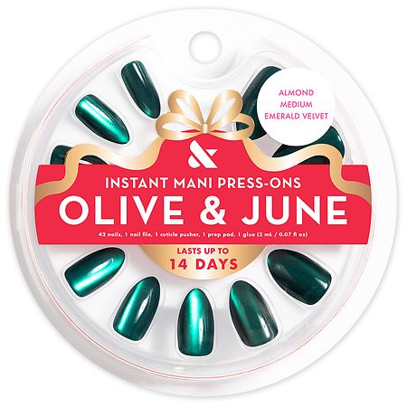 Olive & June Instant Mani Press-On Nails, Almond Medium Medium Almond Emerald Velvet