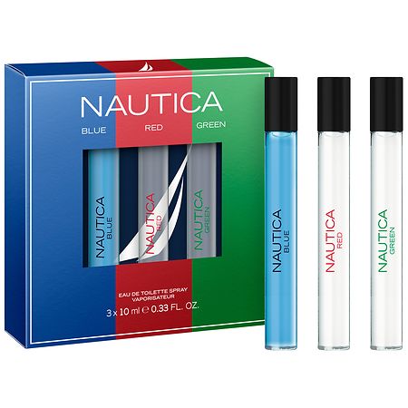 Nautica Omni Discovery Eau De Toilette Blue, Red & Green Travel Spray Gift Set