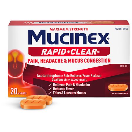 Mucinex Rapid+Clear Maximum Strength Cold Medicine & Expectorant, Rapid Release Caplets