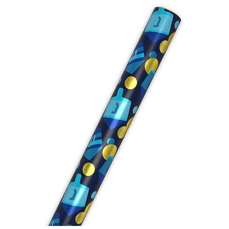 Hallmark Hanukkah Wrapping Paper Roll (Dreidels and Gelt on Metallic Navy)