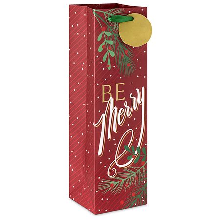 Hallmark Christmas Wine Gift Bag (Be Merry on Dark Red)
