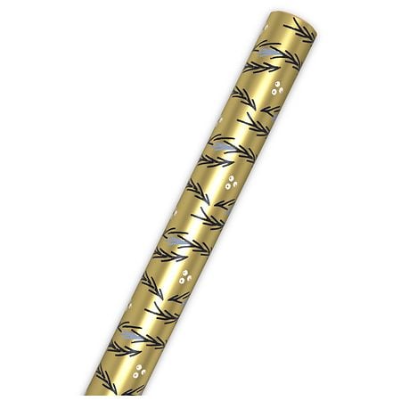 Hallmark Holiday Wrapping Paper Roll (Illustrated Garlands on Gold Metallic)