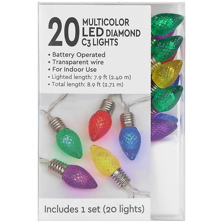 Festive Voice LED Diamond C3 Lights 20 Multicolor, Transparent Wire