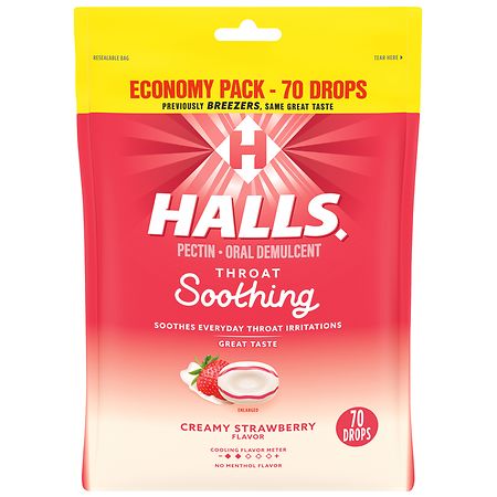 Halls Throat Soothing Drops Creamy Strawberry