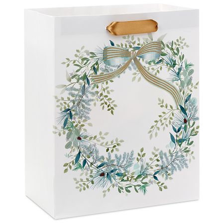 Hallmark Holiday Gift Bag (Elegant Wreath On White)