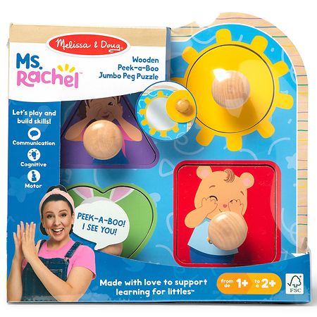 Melissa & Doug Ms. Rachel Wooden Peek-a-Boo Jumbo Peg Puzzle