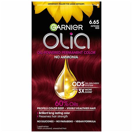 Garnier Olia Oil-Powered Ammonia Free Permanent Hair Color For Long Lasting Color 6.65 Intense Red
