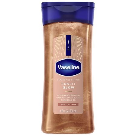 Vaseline Glazed & Glisten Shimmering Body Oil, Sunlit Glow Vanilla Cocoa