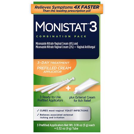 Monistat 3-Day Yeast Infection Treatment, 3 Pre-Filled Cream Applicators & Itch Cream
